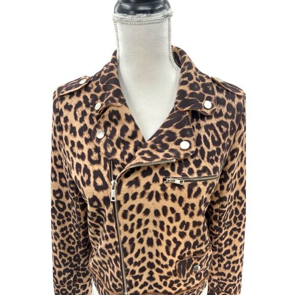 Azi Leopard Print Moto Jacket with Silver Hardware - Picture 4 of 16